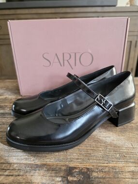SARTO By Franco Sarto Black Patent Mary Jane Flats with Buckle Strap